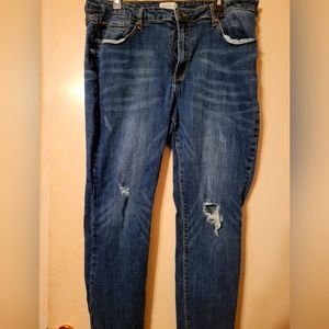 Distressed dark wash plus size blue jeans
